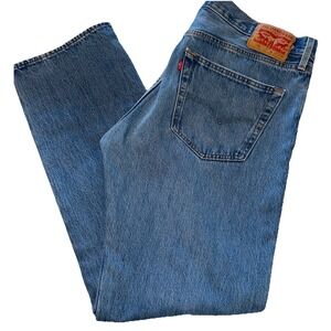 Levis 501 Straight Leg Button Fly Denim Blue Jeans 36x32